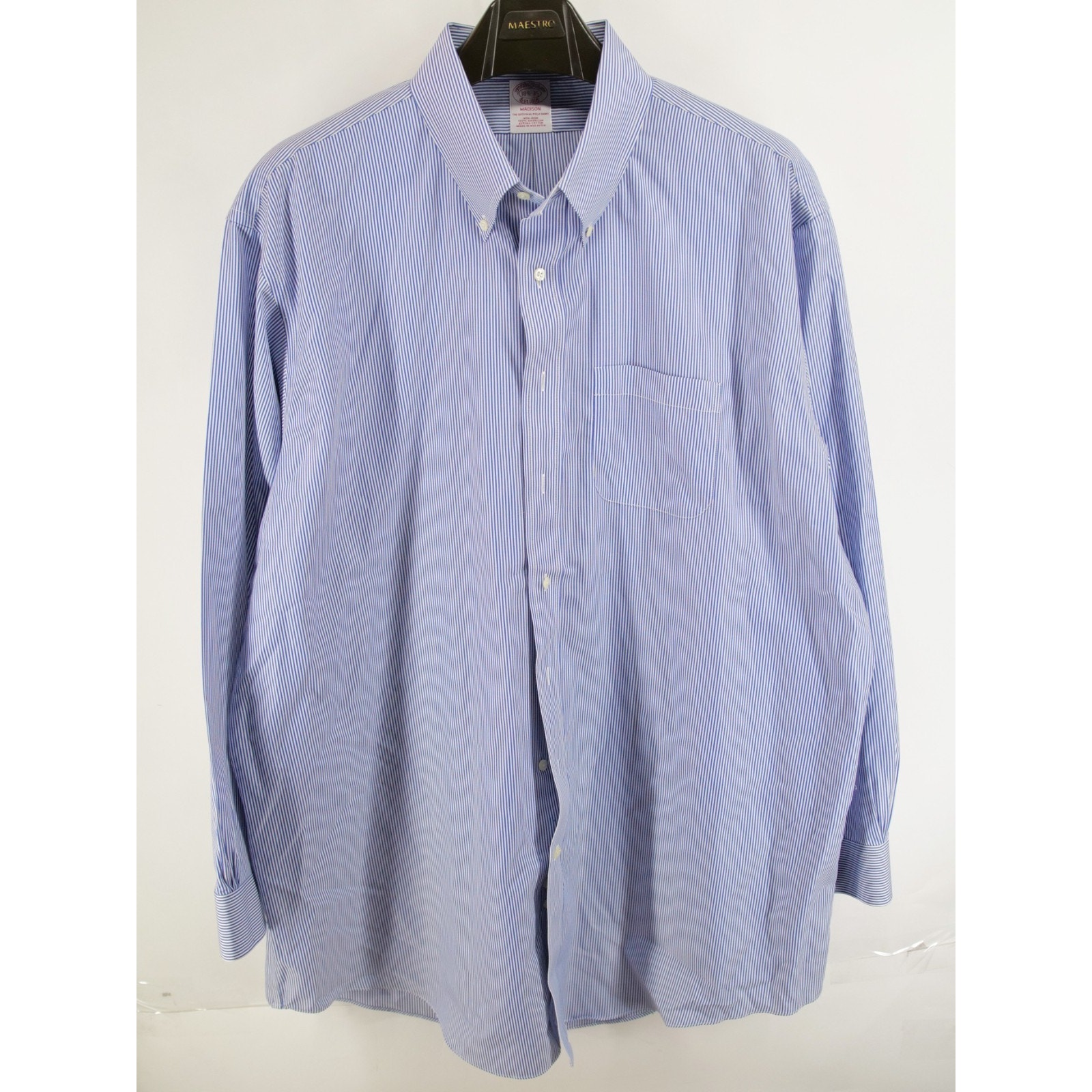 Brooks Brothers Button Shirt Striped 18.5-35 Madison Blue Long Sleeve Non Iron